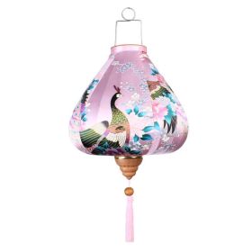12 Inches Pink Peacock Satin Cloth Lantern Chinese Hanging Paper Lanterns Festival Decoration for Outdoor Party Wedding Garden Home