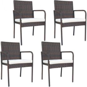 Trendy And Pratical Outdoor Patio Rattan Dining Chairs Cushioned Sofa 4 Pcs Set