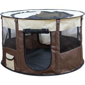 Portable Pet Soft Playpen;  Pop up Tent Indoor & Outdoor Use Durable Paw Kennel Cage;  Waterproof Bottom Removable Top Puppy Pen (Color: brown)
