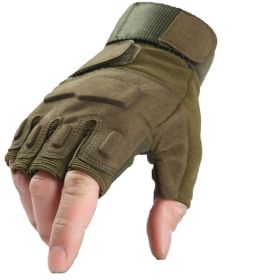 Tactical Gloves Military Combat Gloves with Hard Knuckle for Men Hunting, Shooting, Airsoft, Paintball, Hiking, Camping, Motorcycle Gloves (Color: Green-Half Finger, size: medium)