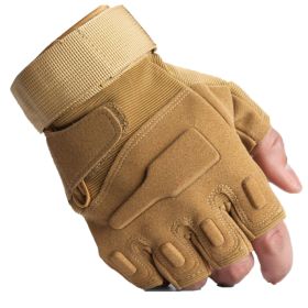 Tactical Gloves Military Combat Gloves with Hard Knuckle for Men Hunting, Shooting, Airsoft, Paintball, Hiking, Camping, Motorcycle Gloves (Color: Brown-Half Finger, size: X-Large)