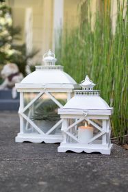 Home Decor Indoor/Outdoor Simple Yet Elegant Square Lantern Set Of 2 (Color: White, Type: Candle Lanterns)