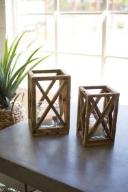 Home Decor Indoor/Outdoor Simple Yet Elegant Square Lantern Set Of 2 (Color: Wooden, Type: Candle Lanterns)