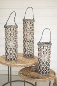 Home Decor Indoor/Outdoor Simple Yet Elegant Square Lantern Set Of 2 (Color: Grey, Type: Candle Lanterns)