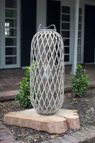 Perfect Patio Garden Decor Simple Yet Elegant Square Willow Lantern (Color: Grey, size: 13.5"d x 32"t)