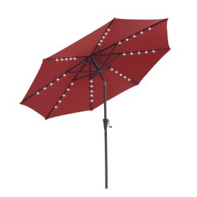 Backyard Patio Pool 9Ft Tilt And Crank Outdoor Umbrella With Solar Powered LED Lighted (Color: Red, Type: Outdoor Umbrellas)