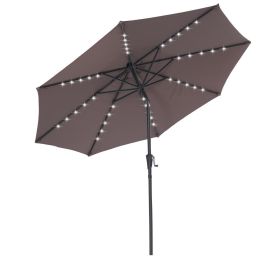 Backyard Patio Pool 9Ft Tilt And Crank Outdoor Umbrella With Solar Powered LED Lighted (Color: brown, Type: Outdoor Umbrellas)