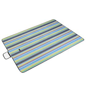 60" x 78" Waterproof Picnic Blanket Handy Mat with Strap Foldable Camping Rug (Color: BlueStripe)