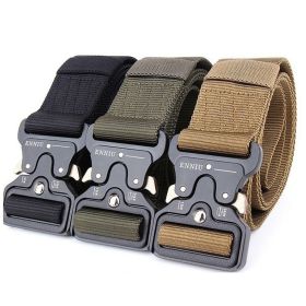 Insert Buckle Waist Belt Adjustable for Military Combat Hunting Camping Training (Color: Black)