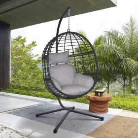 Hanging Chair, Indoor Outdoor Hanging Egg Chair with Stand, Durable Wicker Porch Swing Hammock Chair Sets, Heavy Duty UV Protective Frame and Waterpro (Color: Grey)