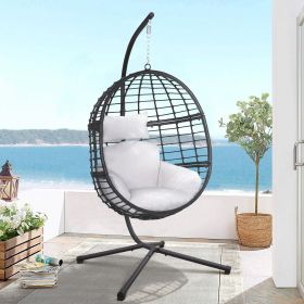 Hanging Chair, Indoor Outdoor Hanging Egg Chair with Stand, Durable Wicker Porch Swing Hammock Chair Sets, Heavy Duty UV Protective Frame and Waterpro (Color: Beige)