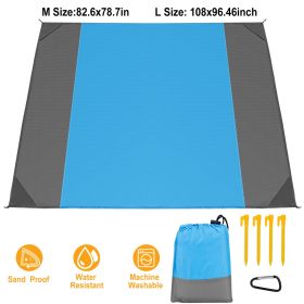 108x96.46in Sand Proof Picnic Blanket Water Resistant Foldable Camping Beach Mat (Color: Blue, size: M)